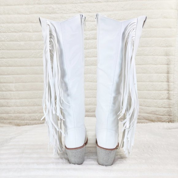 Wild One White Fringe Cowboy Cowgirl Boots Plus Plus size Friendly - Picture 4 of 13